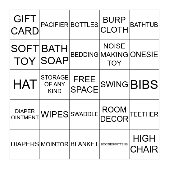 BABY SHOWER BINGO Card