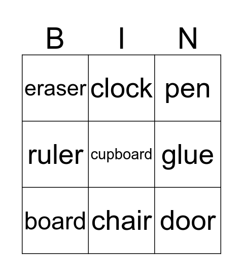 School Objects Bingo Card
