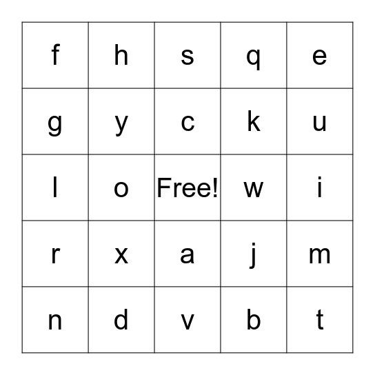 Alphabet Bingo Card
