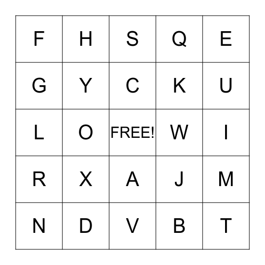 Alphabet Bingo Card