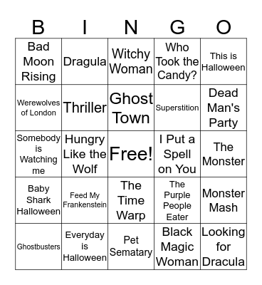 Halloween Music Bingo Card