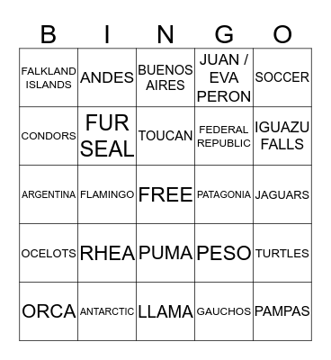 ARGENTINA Bingo Card