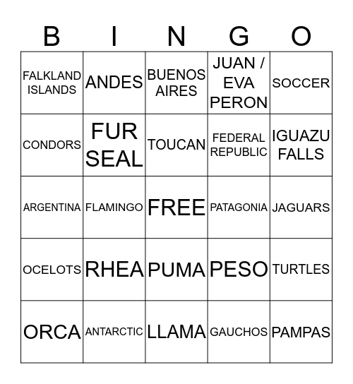 ARGENTINA Bingo Card