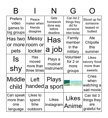 Find Someone Who- Youth Leadership  Bingo Card