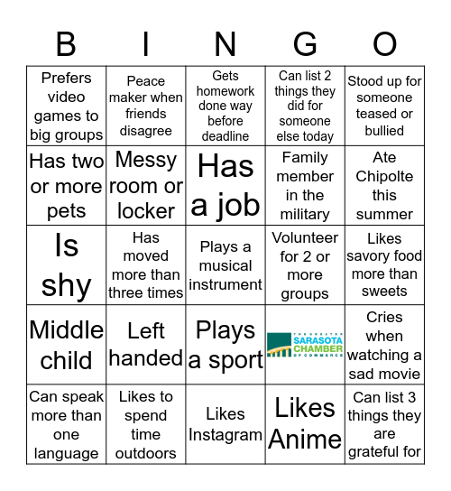 Find Someone Who- Youth Leadership  Bingo Card