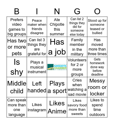 Find Someone Who- Youth Leadership  Bingo Card