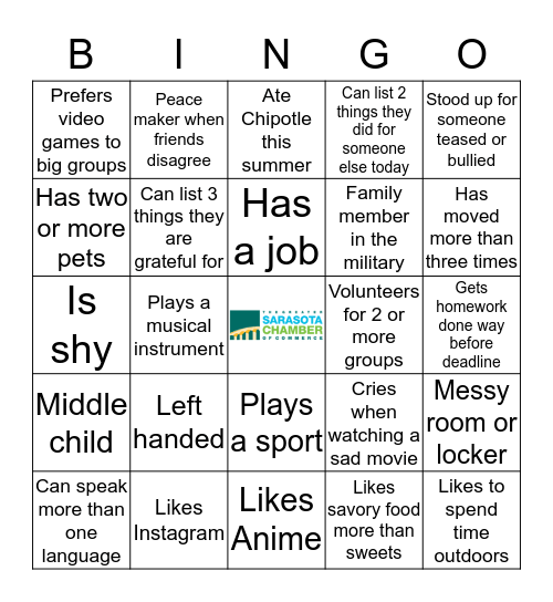 Find Someone Who- Youth Leadership  Bingo Card