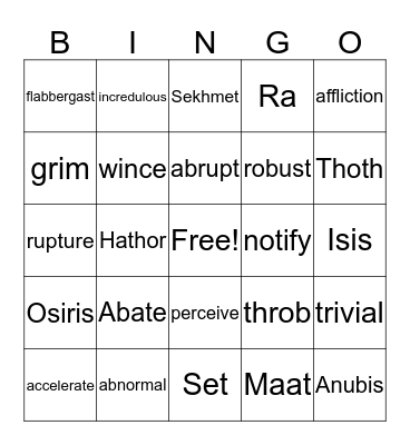 Week 1 Vocabulary  Bingo Card