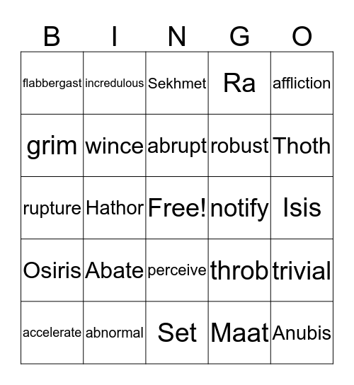 Week 1 Vocabulary  Bingo Card