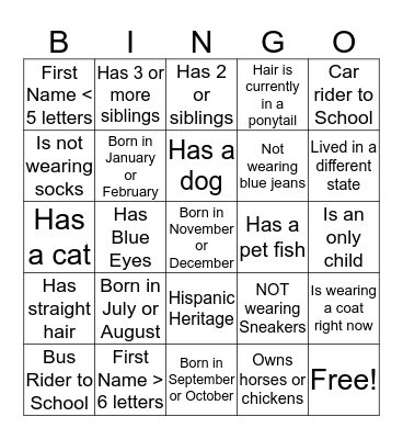 Ms. T's GTKY Bingo Card