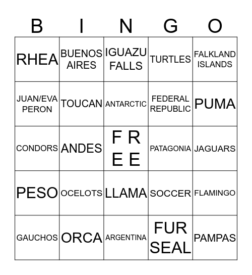 ARGENTINA Bingo Card
