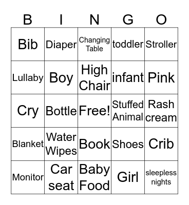 Gender Reveal Bingo Card