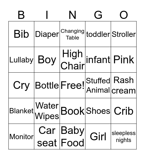 Gender Reveal Bingo Card