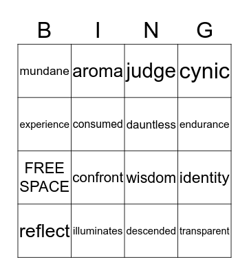 Vocabulary Bingo Card