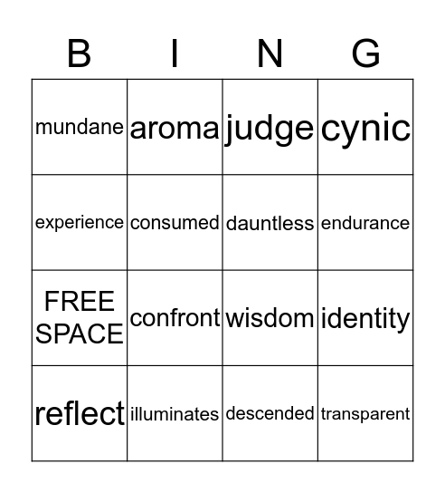 Vocabulary Bingo Card