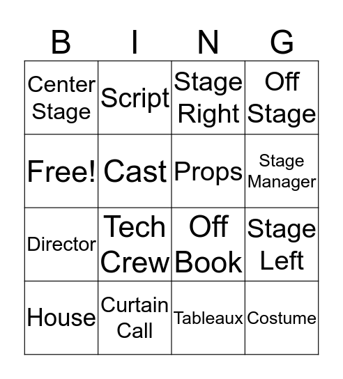 Theatre Bingo Card