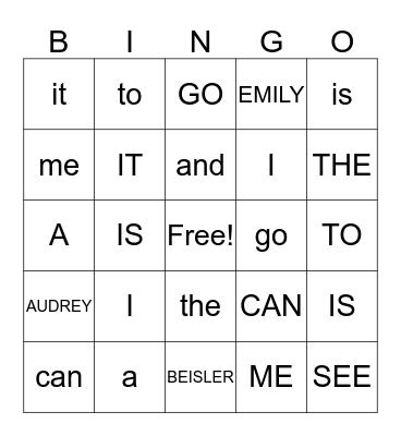 SIGHT WORDS LIST #1 Bingo Card