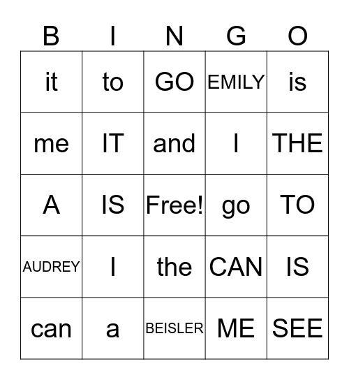 SIGHT WORDS LIST #1 Bingo Card