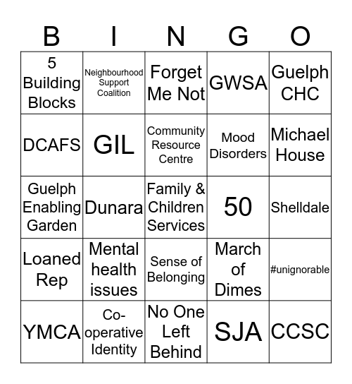 UNITED WAY Bingo Card