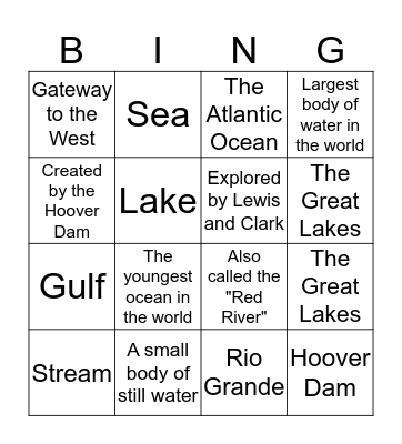 Bodies of Water in North America Bingo Card