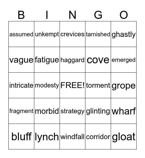 Tom Sawyer Vocabulary Bingo Card