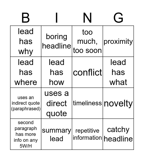 News Bingo Card