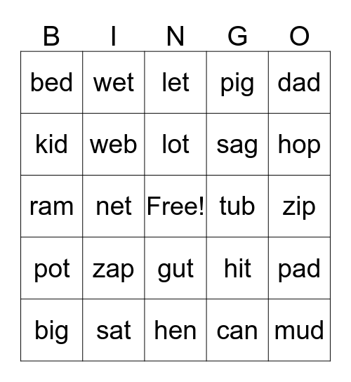 CVC Bingo Card