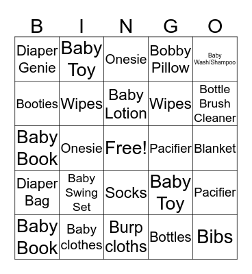 Baby Shower Bingo Card