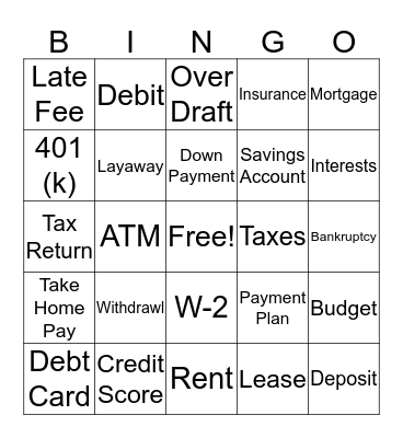 Money Mangement Bingo Card