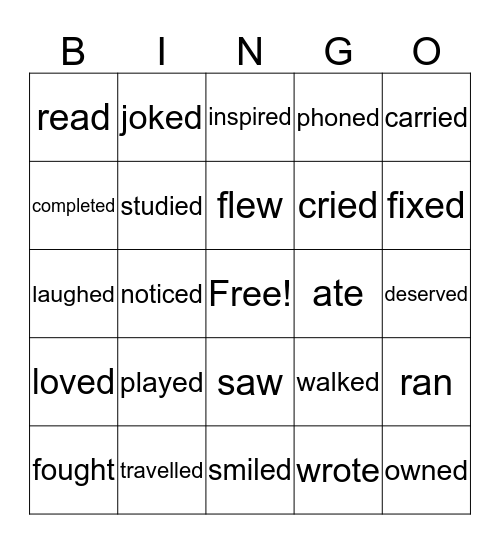 Verb Bingo Card