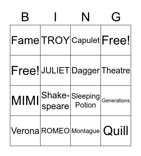 Saving Juliet Bingo Card