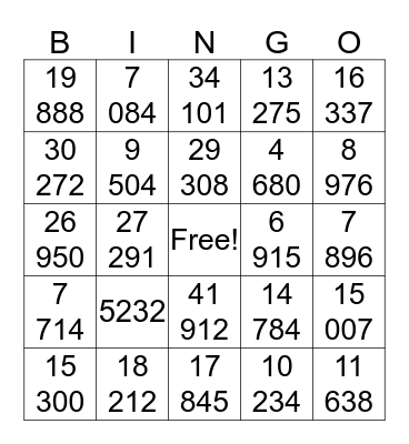 Multiplication Bingo Card