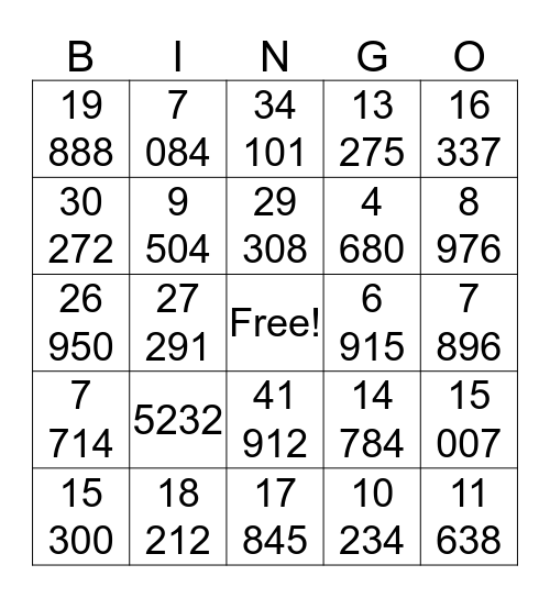 Multiplication Bingo Card