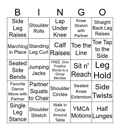 Exercise Bingo Card