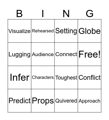 Unit vocabulary Bingo Card