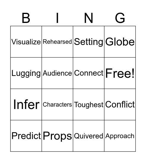 Unit vocabulary Bingo Card