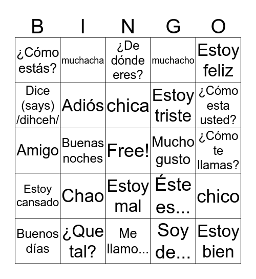 Unit 1: Empecemos Bingo Card