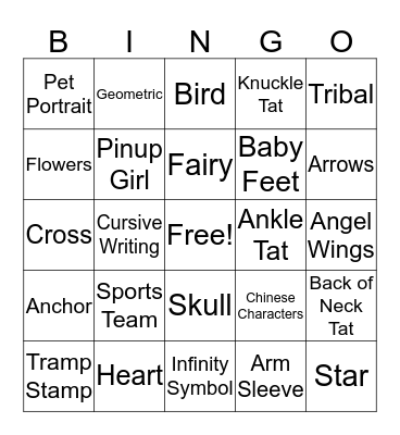 Tattoo Bingo Card