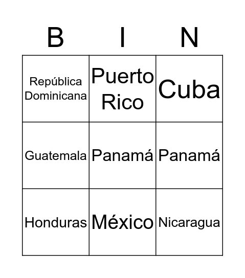 Paises  Bingo Card