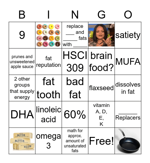 Week 7 Fats/Lipids Bingo Card