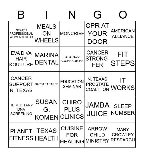 2019 Care2Fight Health & Wellness Fair Bingo Card
