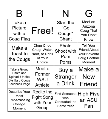 2019 Cougar Crawl- Tempe, Arizona Bingo Card