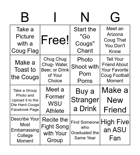 2019 Cougar Crawl- Tempe, Arizona Bingo Card