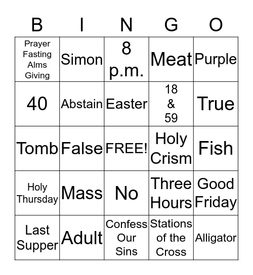 Lent Bingo Card