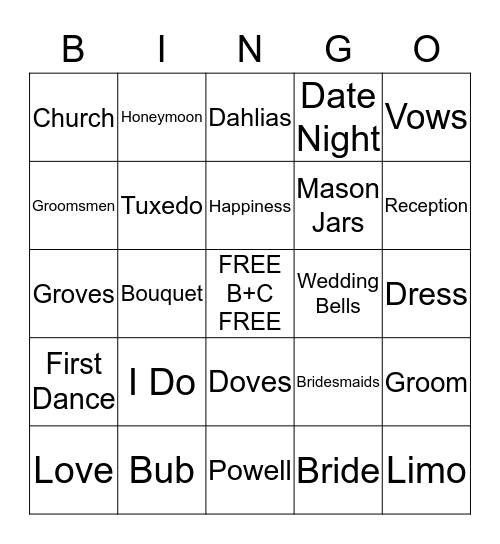 Bridal Shower Bingo Card