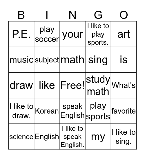 My Favorite Subject is Science Bingo Card