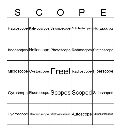 Scope Bingo Card