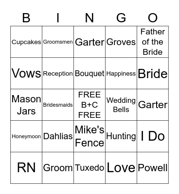 Bridal Shower Bingo Card