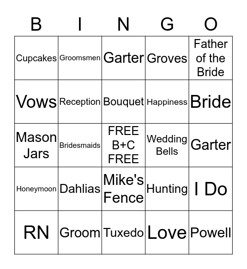 Bridal Shower Bingo Card