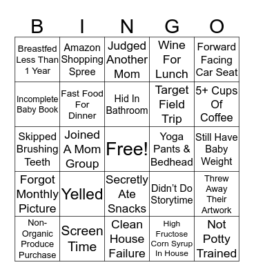 Bad Mommy Bingo Card